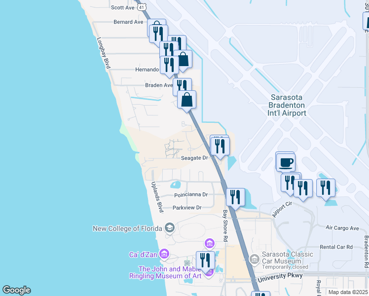 map of restaurants, bars, coffee shops, grocery stores, and more near 8350 North Tamiami Trail in Sarasota