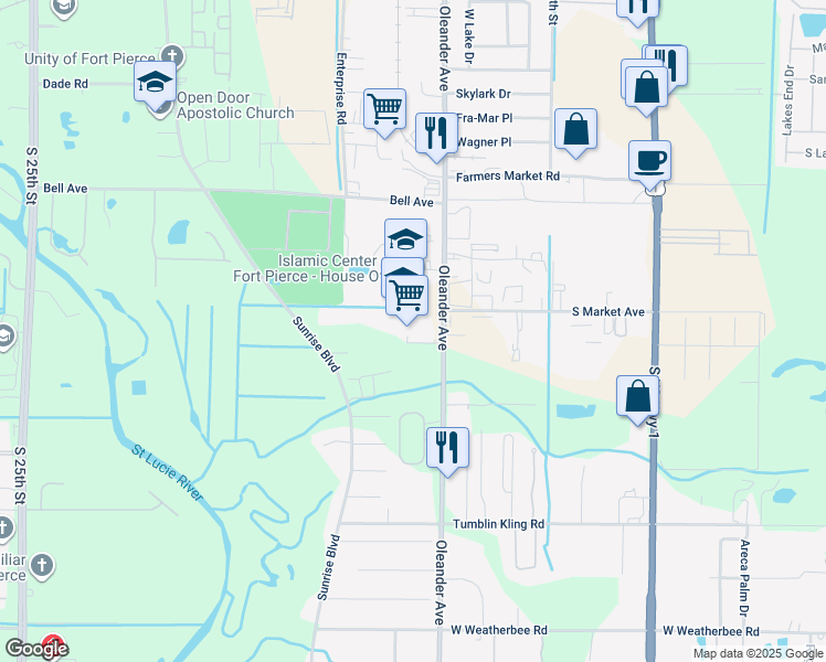 map of restaurants, bars, coffee shops, grocery stores, and more near 3731 Oleander Avenue in Fort Pierce