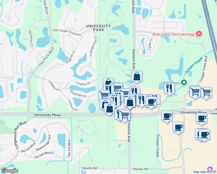 map of restaurants, bars, coffee shops, grocery stores, and more near 7162 83rd Drive East in Bradenton