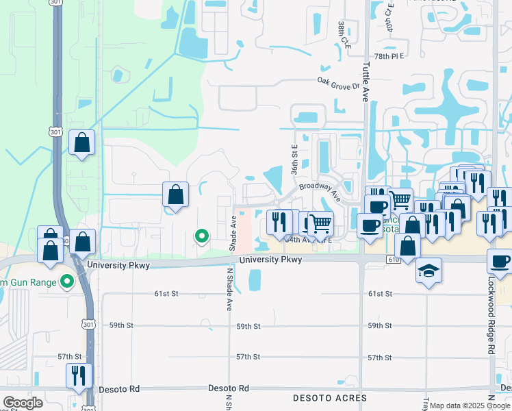 map of restaurants, bars, coffee shops, grocery stores, and more near Broadway Avenue in Sarasota