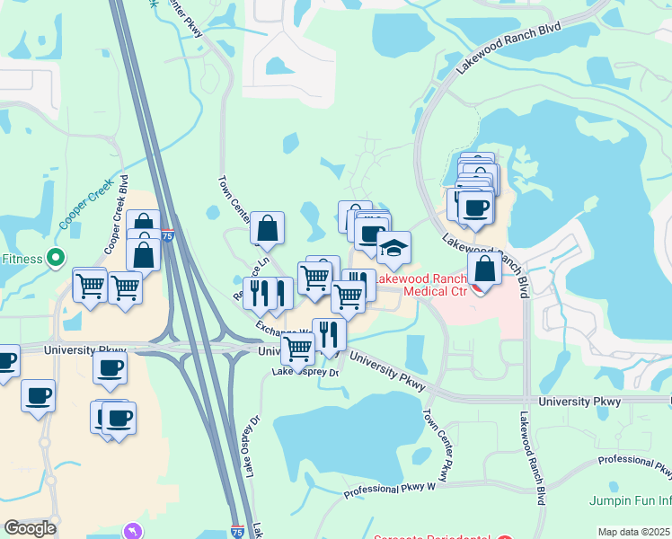 map of restaurants, bars, coffee shops, grocery stores, and more near 8230 Natures Way in Lakewood Ranch