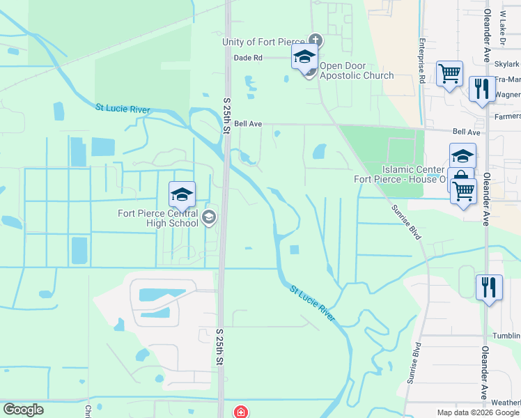 map of restaurants, bars, coffee shops, grocery stores, and more near 2260 Sweetwater Drive in Fort Pierce