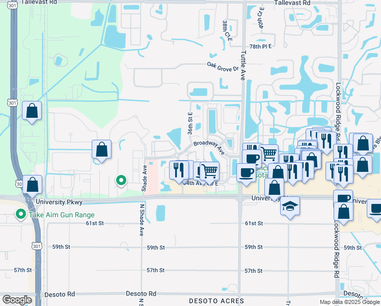 map of restaurants, bars, coffee shops, grocery stores, and more near 3540 Broadway Avenue in Sarasota