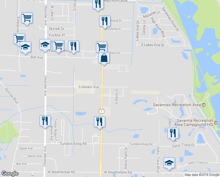 map of restaurants, bars, coffee shops, grocery stores, and more near 3841 Saint Francis Drive in Fort Pierce