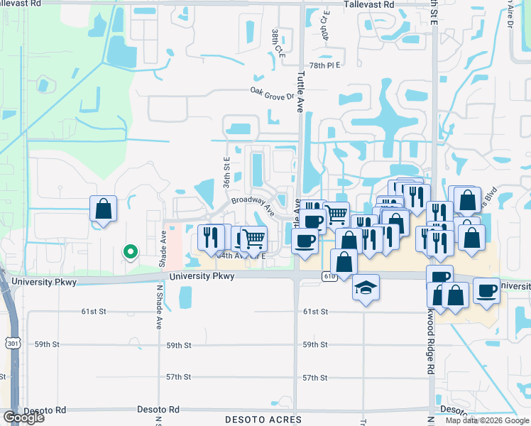 map of restaurants, bars, coffee shops, grocery stores, and more near 106 37th Lane East in Sarasota