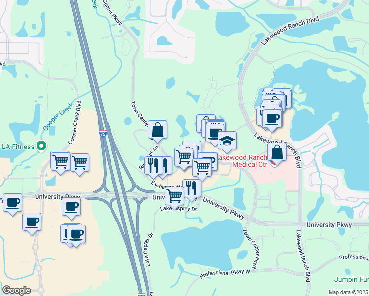 map of restaurants, bars, coffee shops, grocery stores, and more near 8220 Natures Way in Lakewood Ranch
