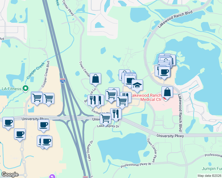 map of restaurants, bars, coffee shops, grocery stores, and more near 8220 Natures Way in Lakewood Ranch