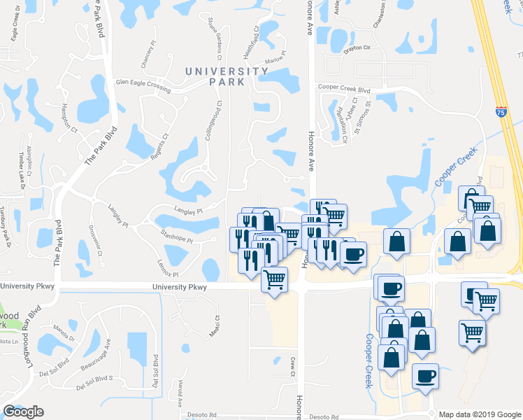 map of restaurants, bars, coffee shops, grocery stores, and more near 8214 72nd Street East in Bradenton