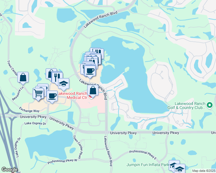 map of restaurants, bars, coffee shops, grocery stores, and more near 101 Moorings Point Circle in Bradenton