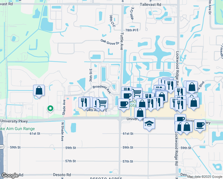map of restaurants, bars, coffee shops, grocery stores, and more near 3880 82nd Avenue Circle East in Sarasota