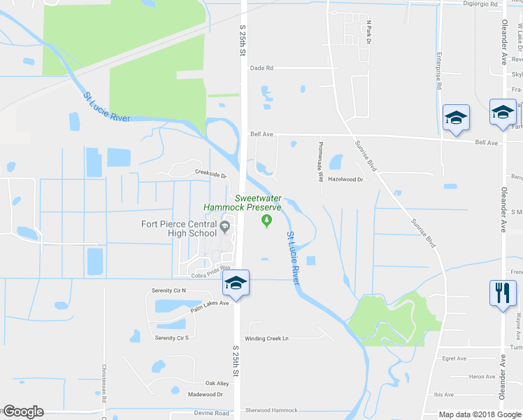 map of restaurants, bars, coffee shops, grocery stores, and more near 2351 Sweetwater Drive in Fort Pierce