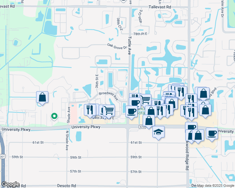 map of restaurants, bars, coffee shops, grocery stores, and more near 106 37th Lane East in Sarasota