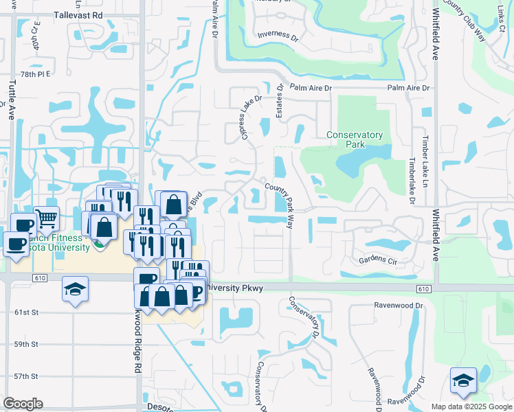 map of restaurants, bars, coffee shops, grocery stores, and more near 5034 82nd Way East in Sarasota