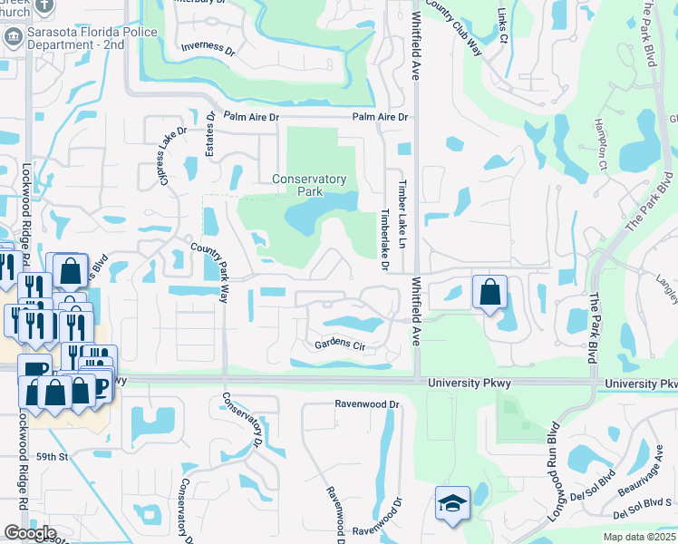 map of restaurants, bars, coffee shops, grocery stores, and more near 5524 Napa Drive in Sarasota