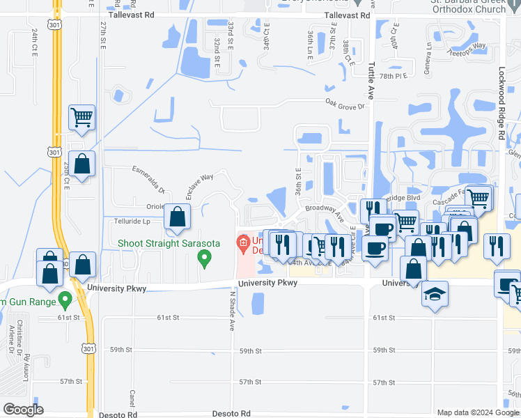 map of restaurants, bars, coffee shops, grocery stores, and more near 8340 Bella Grove Circle in Sarasota