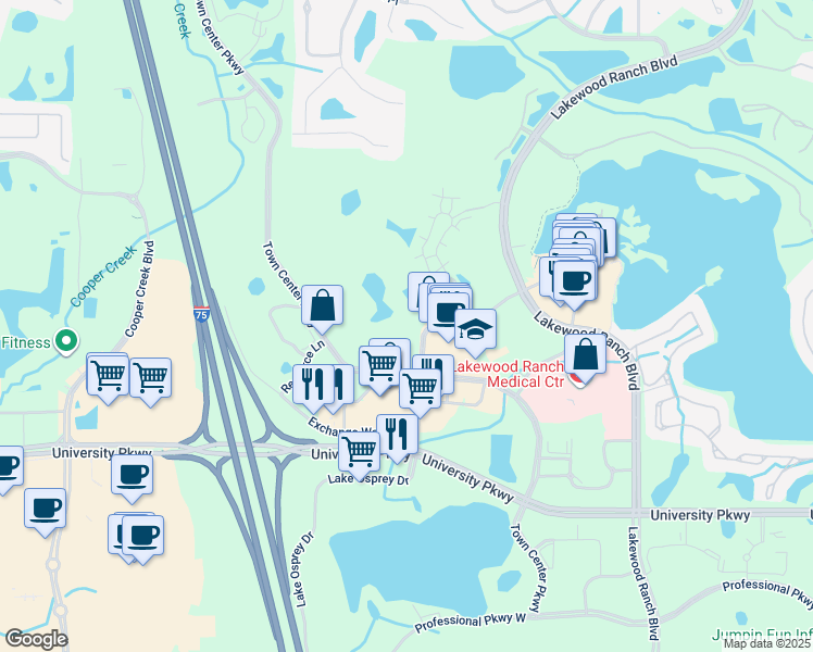 map of restaurants, bars, coffee shops, grocery stores, and more near 8220 Natures Way in Lakewood Ranch