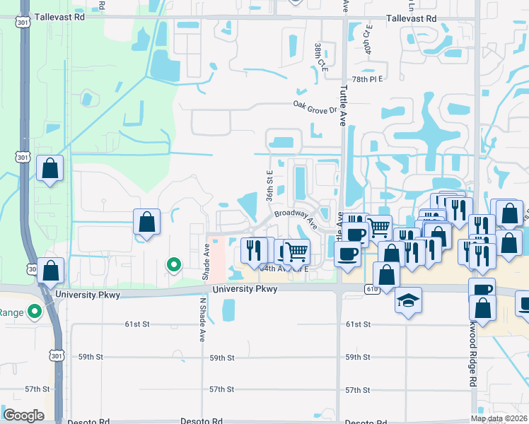 map of restaurants, bars, coffee shops, grocery stores, and more near 8258 36th Street East in Sarasota