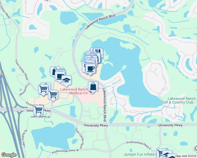 map of restaurants, bars, coffee shops, grocery stores, and more near 8325 Lakewood Ranch Boulevard in Bradenton