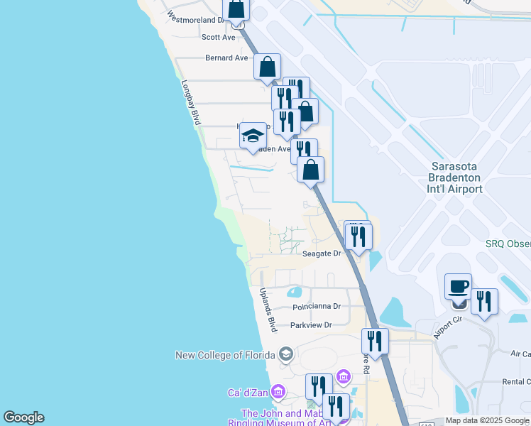 map of restaurants, bars, coffee shops, grocery stores, and more near 434 Eagles Nest Lane in Sarasota