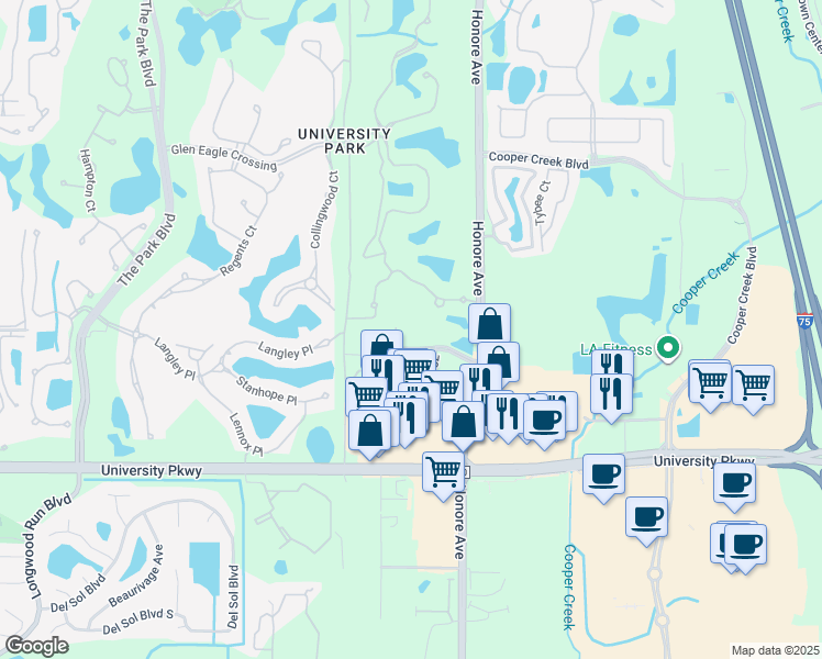 map of restaurants, bars, coffee shops, grocery stores, and more near 8214 72nd Street East in Bradenton