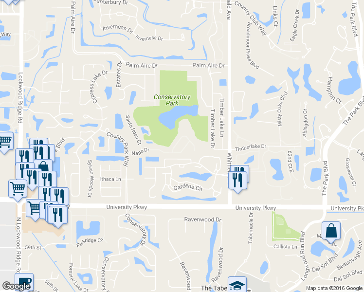 map of restaurants, bars, coffee shops, grocery stores, and more near 5524 Napa Drive in Sarasota