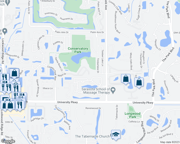 map of restaurants, bars, coffee shops, grocery stores, and more near 8132 Villa Grande Court in Sarasota