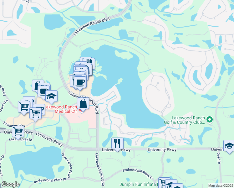 map of restaurants, bars, coffee shops, grocery stores, and more near 6511 Moorings Point Circle in Bradenton