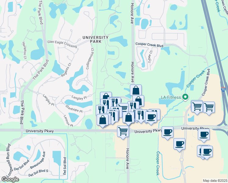 map of restaurants, bars, coffee shops, grocery stores, and more near 8214 72nd Street East in Bradenton
