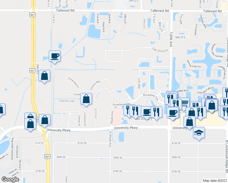 map of restaurants, bars, coffee shops, grocery stores, and more near 8340 Bella Grove Circle in Sarasota