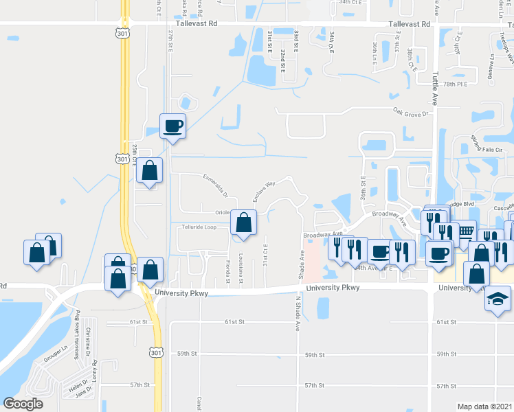 map of restaurants, bars, coffee shops, grocery stores, and more near 3120 Oriole Drive in Sarasota