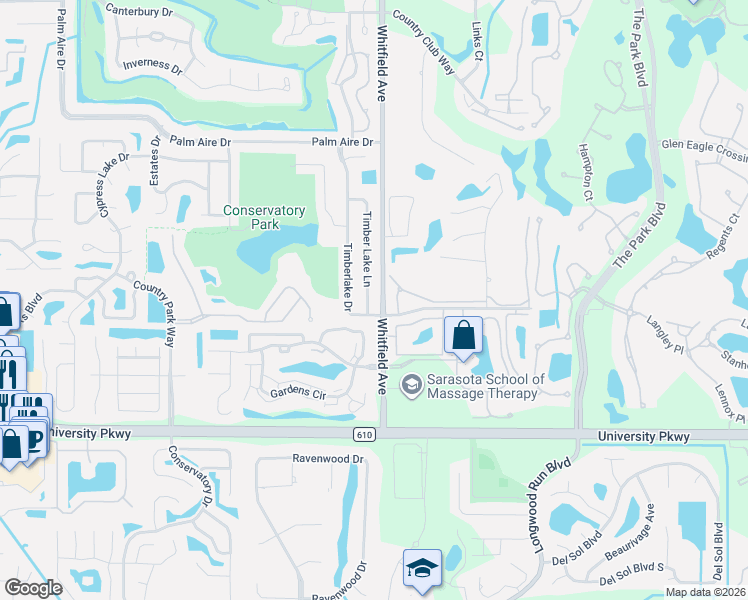 map of restaurants, bars, coffee shops, grocery stores, and more near 8222 Timber Lake Lane in Sarasota