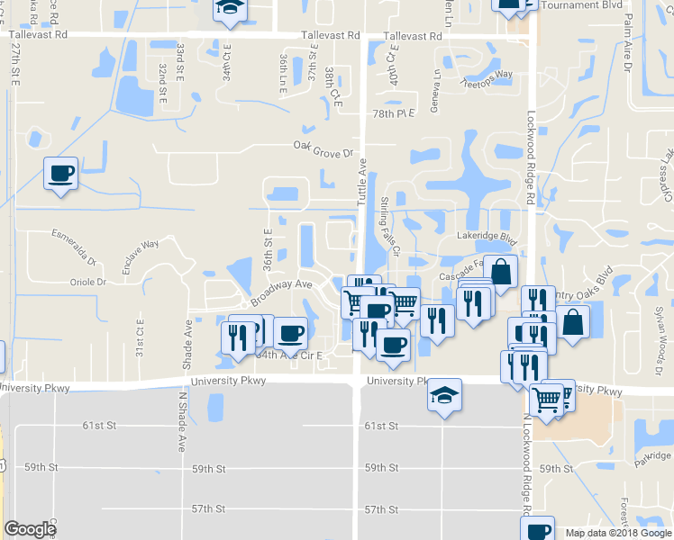 map of restaurants, bars, coffee shops, grocery stores, and more near 3810 82nd Avenue Circle East in Sarasota