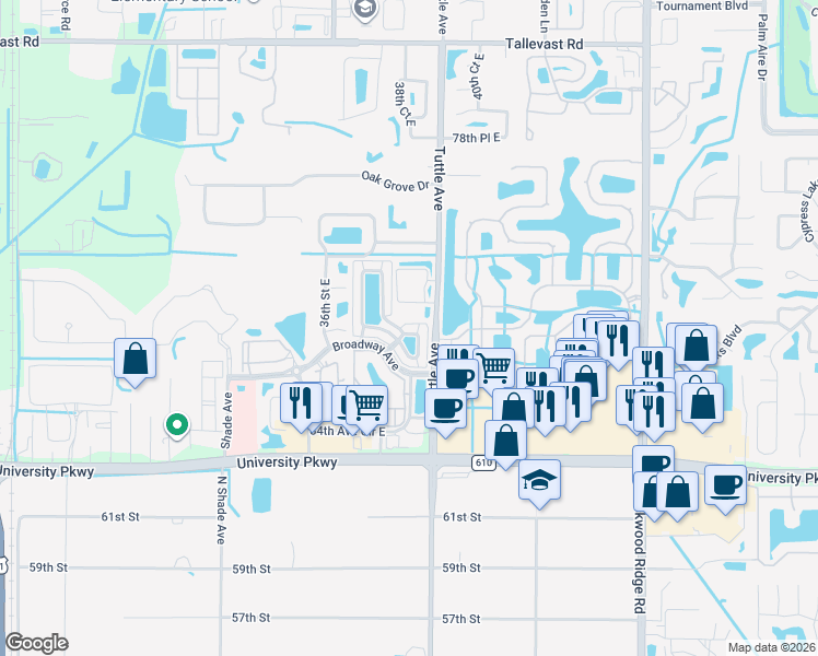 map of restaurants, bars, coffee shops, grocery stores, and more near 3810 82nd Avenue Circle East in Sarasota