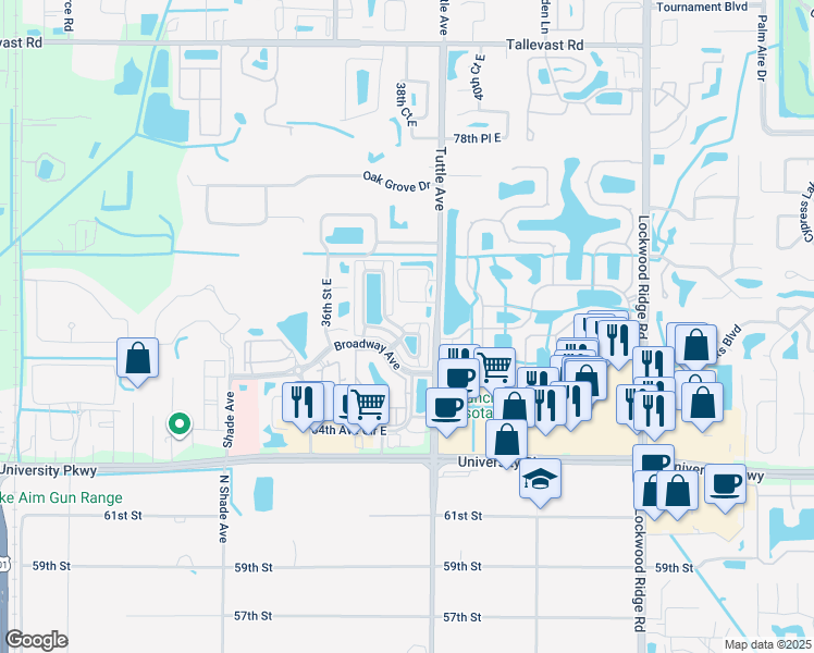 map of restaurants, bars, coffee shops, grocery stores, and more near 106 37th Lane East in Sarasota