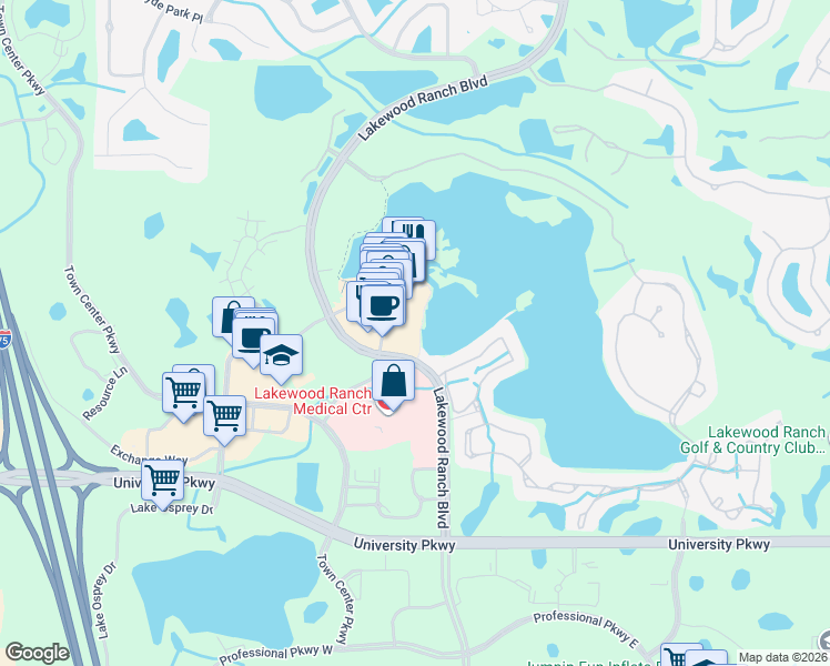 map of restaurants, bars, coffee shops, grocery stores, and more near 8325 Lakewood Ranch Boulevard in Bradenton