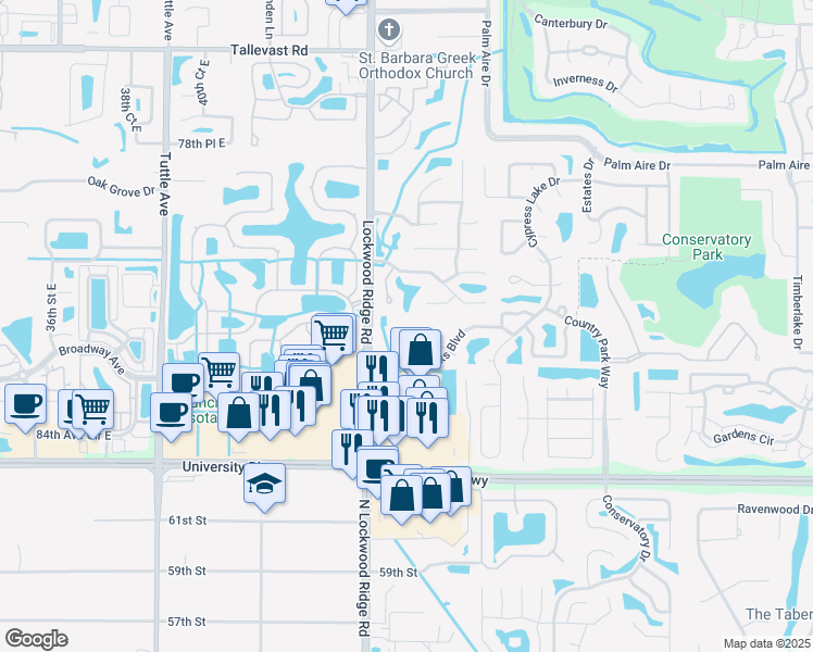 map of restaurants, bars, coffee shops, grocery stores, and more near 6175 46th Court East in Sarasota