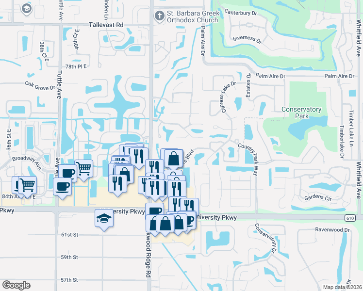 map of restaurants, bars, coffee shops, grocery stores, and more near 8159 Glenbrooke Court in Sarasota