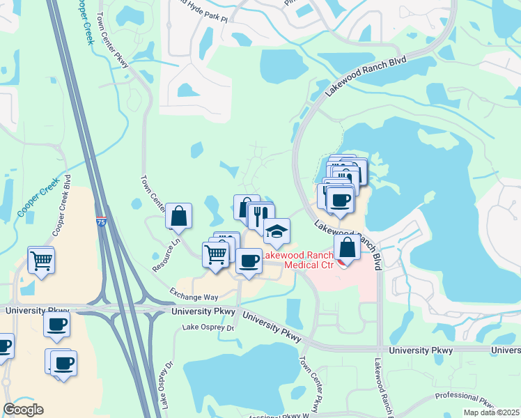 map of restaurants, bars, coffee shops, grocery stores, and more near 8182 Natures Way in Lakewood Ranch