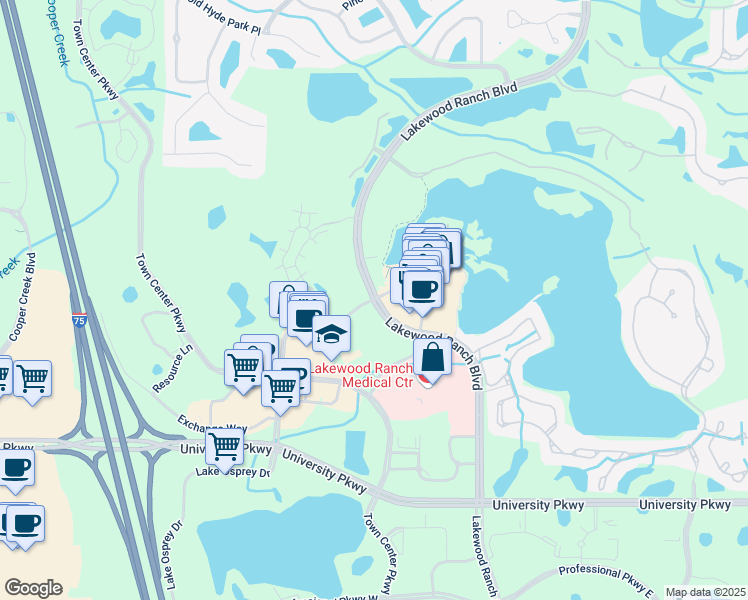 map of restaurants, bars, coffee shops, grocery stores, and more near 8134 Lakewood Ranch Boulevard in Lakewood Ranch