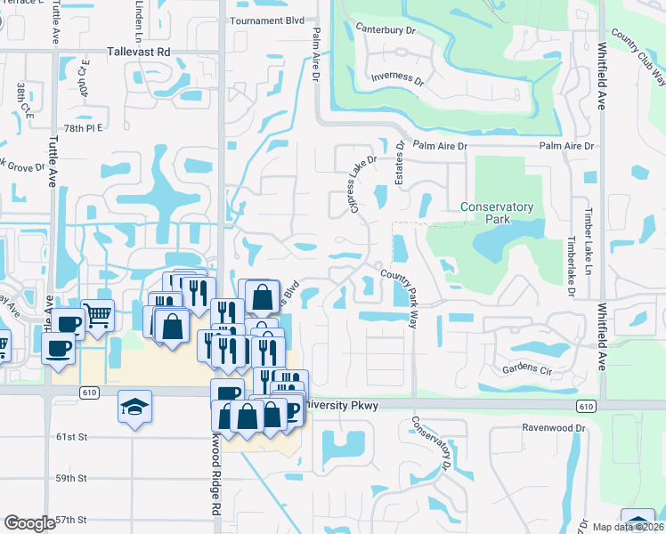 map of restaurants, bars, coffee shops, grocery stores, and more near 4911 82nd Place East in Sarasota