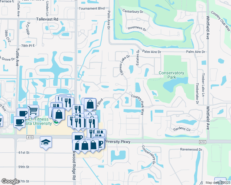 map of restaurants, bars, coffee shops, grocery stores, and more near 4911 82nd Place East in Sarasota