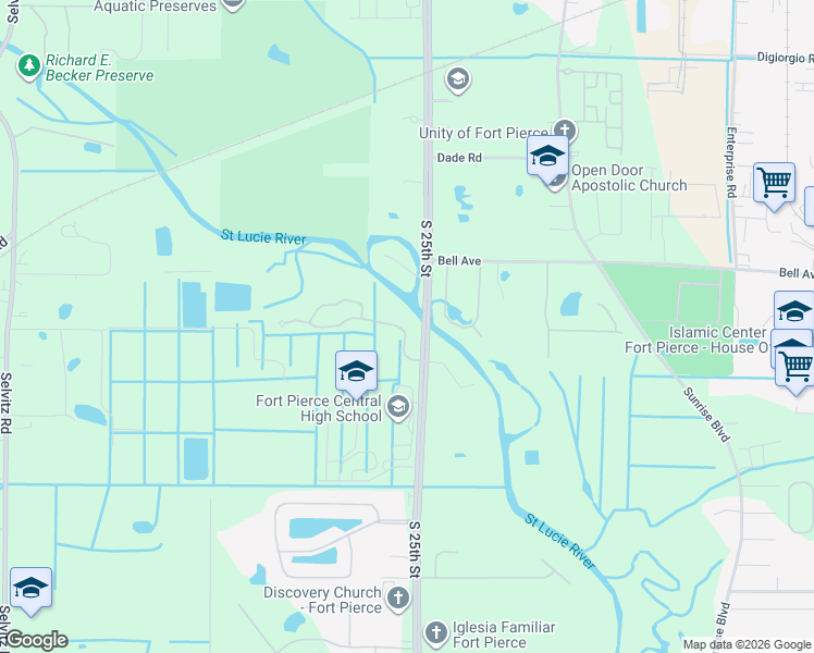map of restaurants, bars, coffee shops, grocery stores, and more near 2522 Creekside Drive in Fort Pierce