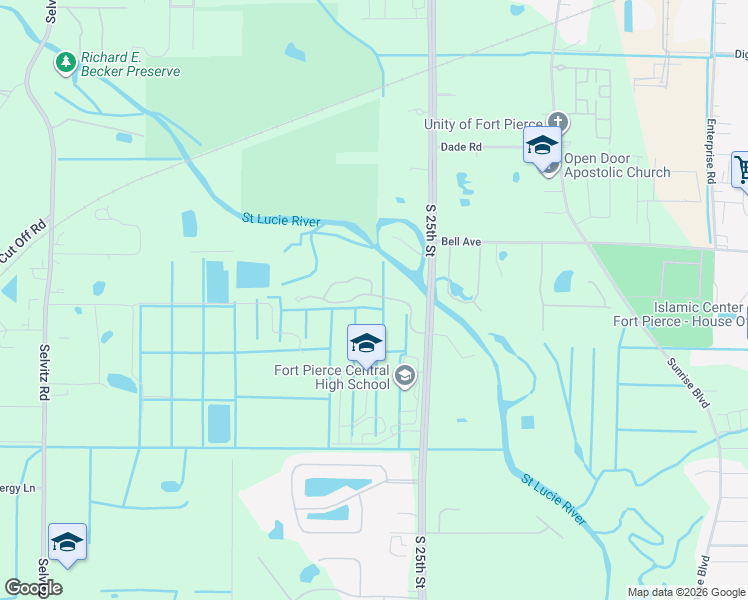 map of restaurants, bars, coffee shops, grocery stores, and more near 2547 Creekside Drive in Fort Pierce
