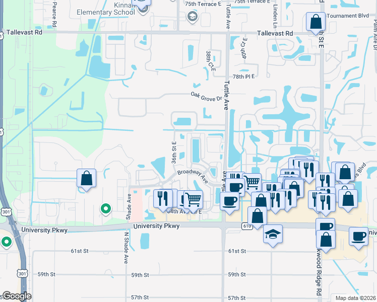 map of restaurants, bars, coffee shops, grocery stores, and more near 3740 82nd Avenue Circle East in Sarasota