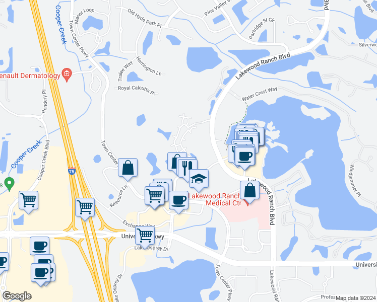map of restaurants, bars, coffee shops, grocery stores, and more near 8182 Natures Way in Lakewood Ranch