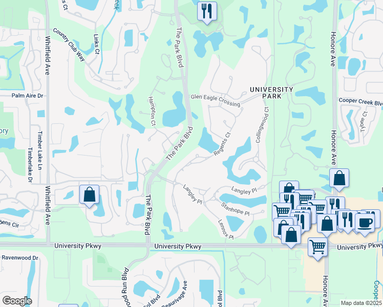 map of restaurants, bars, coffee shops, grocery stores, and more near 8141 Regents Court in Bradenton