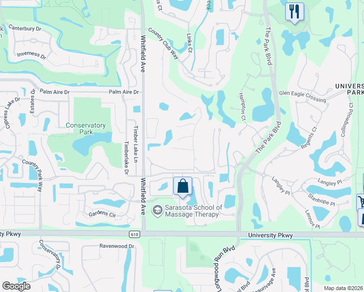 map of restaurants, bars, coffee shops, grocery stores, and more near 6190 Misty Oaks Drive in Sarasota