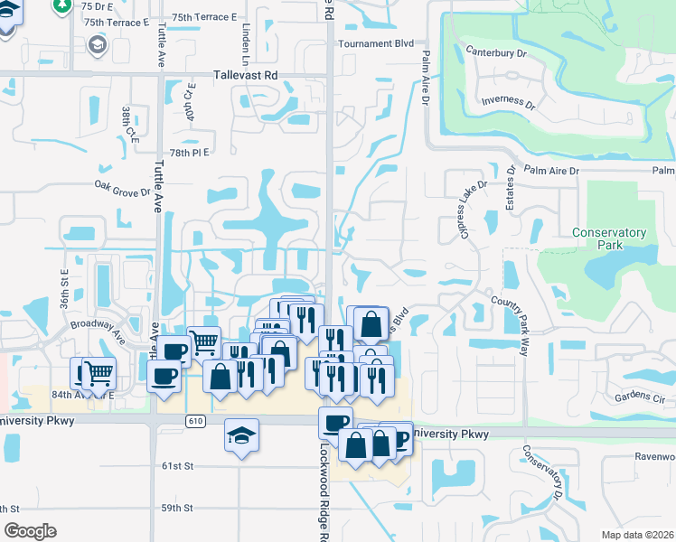 map of restaurants, bars, coffee shops, grocery stores, and more near 8106 45th Court East in Sarasota