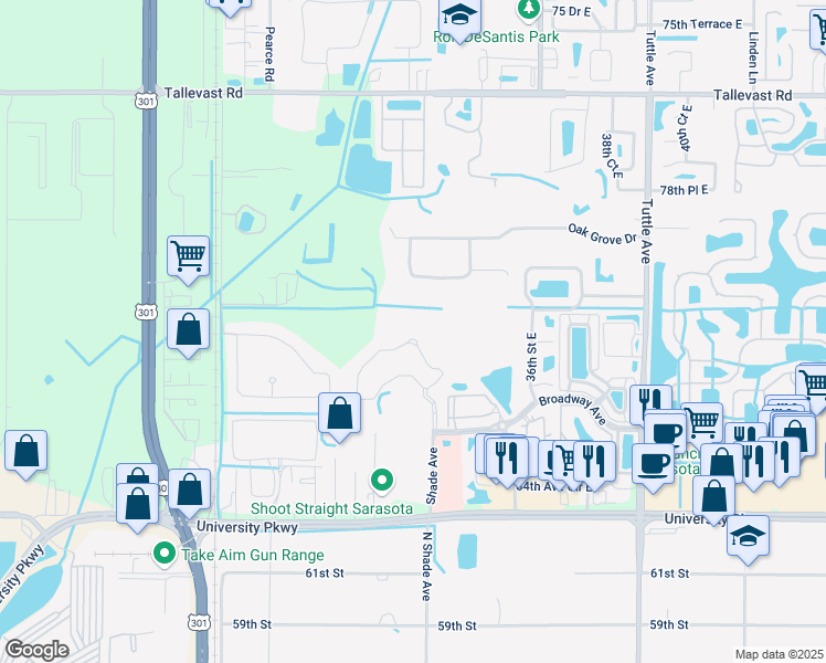 map of restaurants, bars, coffee shops, grocery stores, and more near 8250 Enclave Way in Sarasota