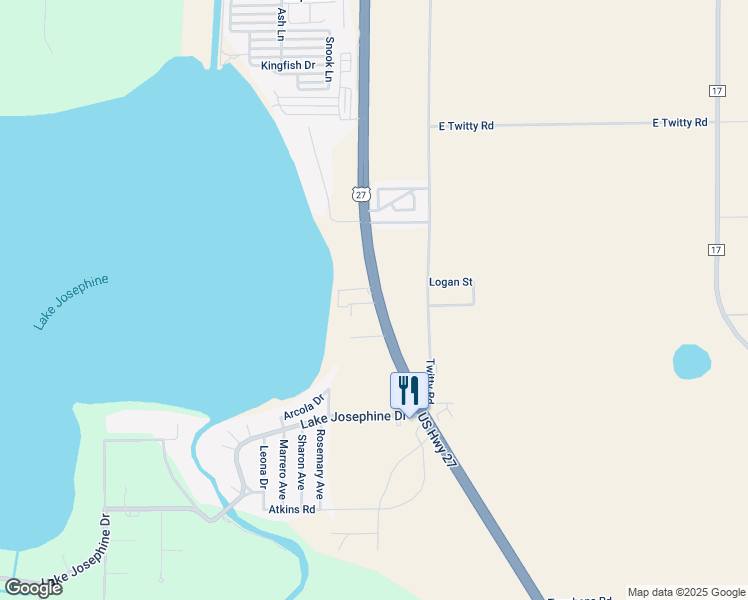 map of restaurants, bars, coffee shops, grocery stores, and more near 2 Highlander Boulevard in Sebring